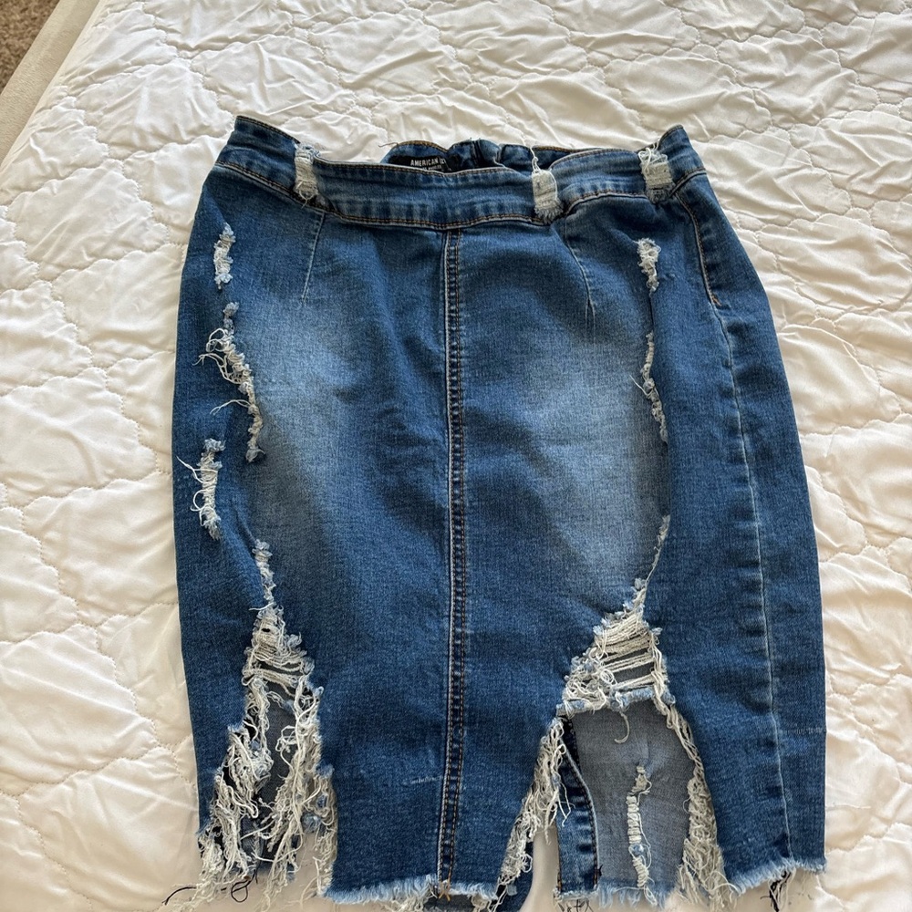 Distressed Denim Skirt